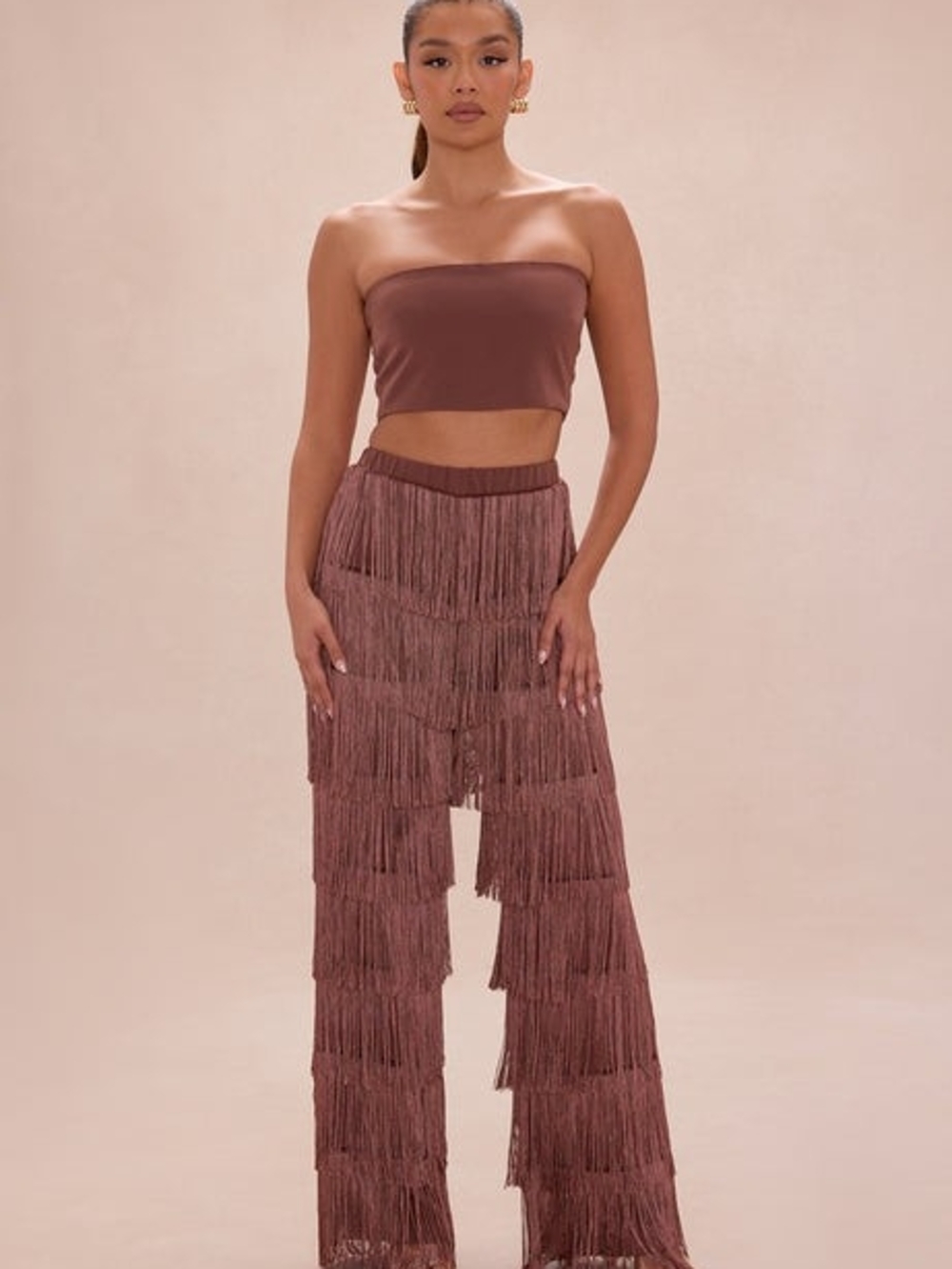 Fashion Nova Dance All Night Fringe Pant Set Medium